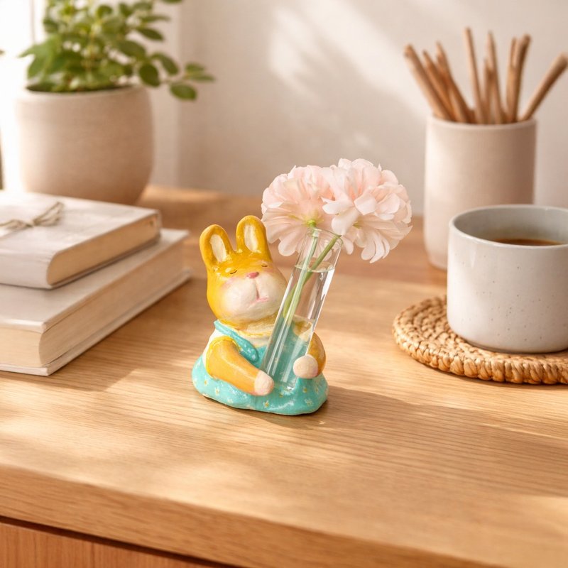 小兔花器 花器 泥塑 花瓶 扩香瓶 - 花瓶/陶器 - 粘土 