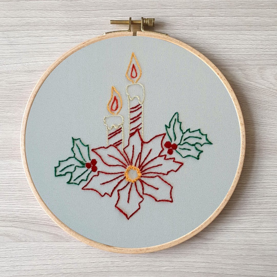 刺绣圣诞 hand embroidery poinsettia DIY, Christmas embroidery pattern pdf - 其他数码设计 - 其他材质 