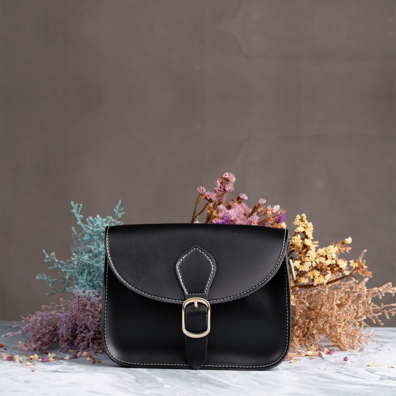 复古马鞍包-黑色 礼物 斜背 皮革 侧背 生日 肩背 手工 复古 手作 - 侧背包/斜挎包 - 人造皮革 黑色