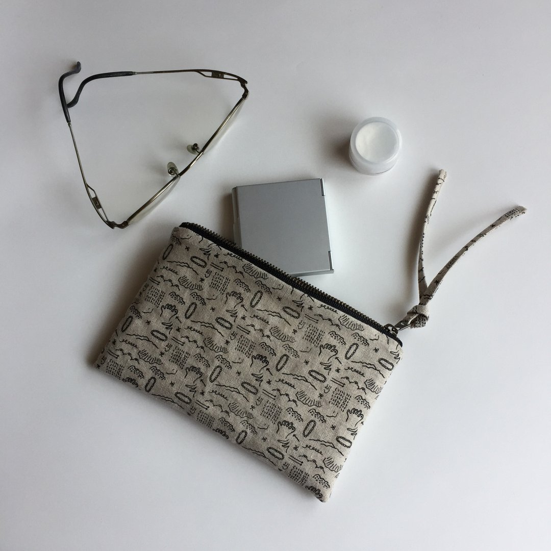 Rectangular Petanko Pouch / Original Textile - 化妆包/杂物包 - 棉．麻 卡其色