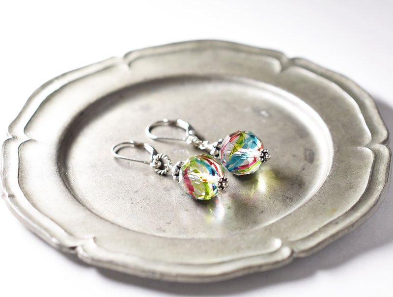 Antique iris glass simple earrings - 耳环/耳夹 - 玻璃 多色