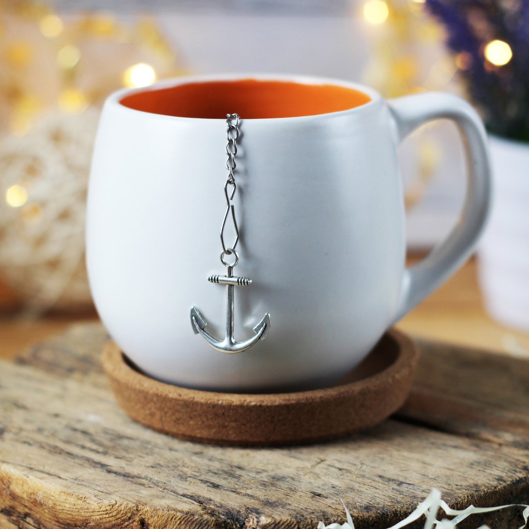 Nautical tea infuser for loose leaf tea, Tea Maker with anchor charm - 茶具/茶杯 - 不锈钢 银色