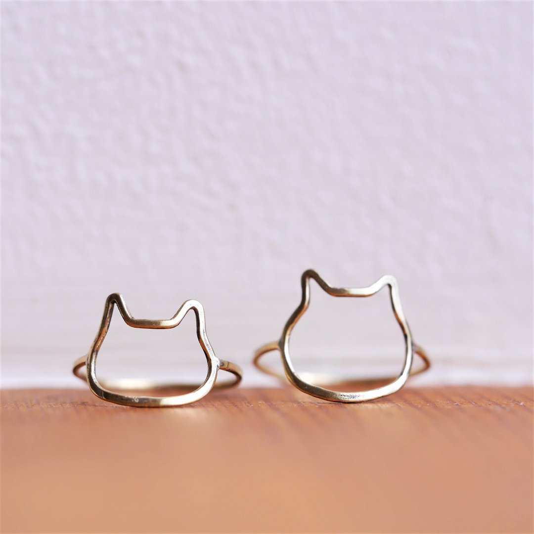 BRASS 纤细猫咪戒指 订制生产 - 戒指 - 铜/黄铜 金色