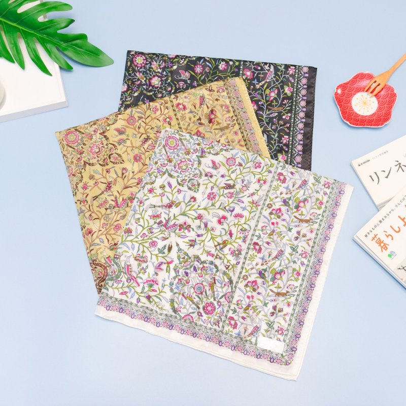 京都领巾(丝巾)-丝路-花与鸟(白/米/黑) - 领结/领巾 - 其他材质 