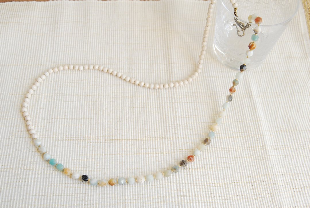 Mixed Amazonite and Reverse Tone Long Necklace - 项链 - 半宝石 咖啡色
