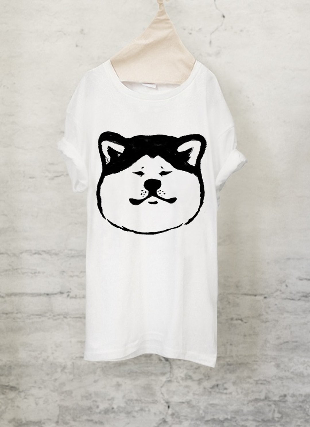 Akita dog T-shirt 【dog】 Akita Inu T-shirt (White / Gray) 【DOG】 - 女装 T 恤 - 棉 白色