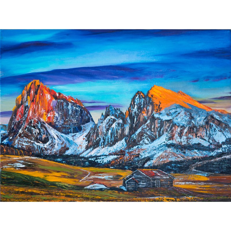 高山风景油画原创瑞士山景艺术品 - 墙贴/壁贴 - 其他材质 多色