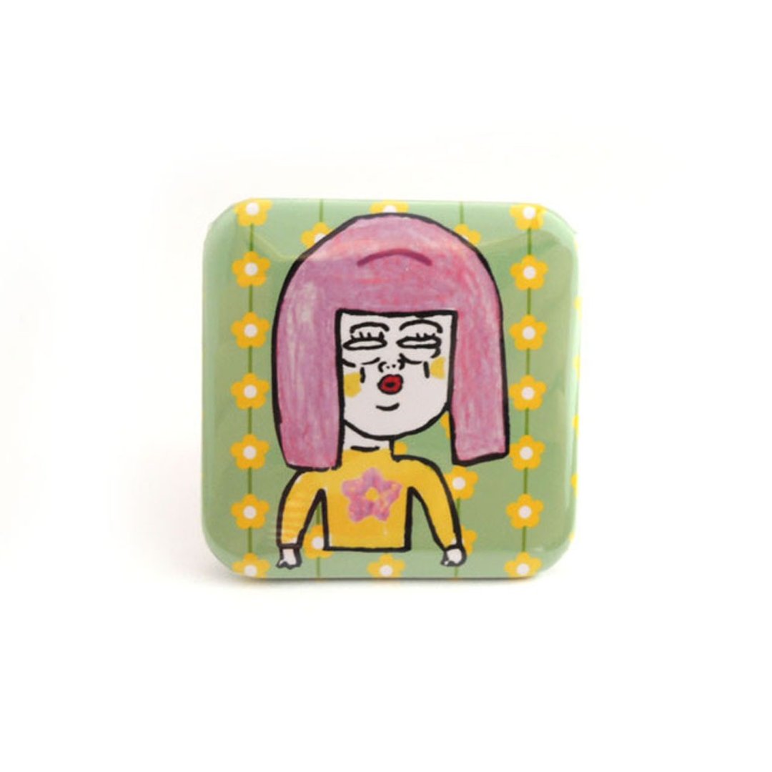 girl square pin - 胸针 - 其他材质 绿色
