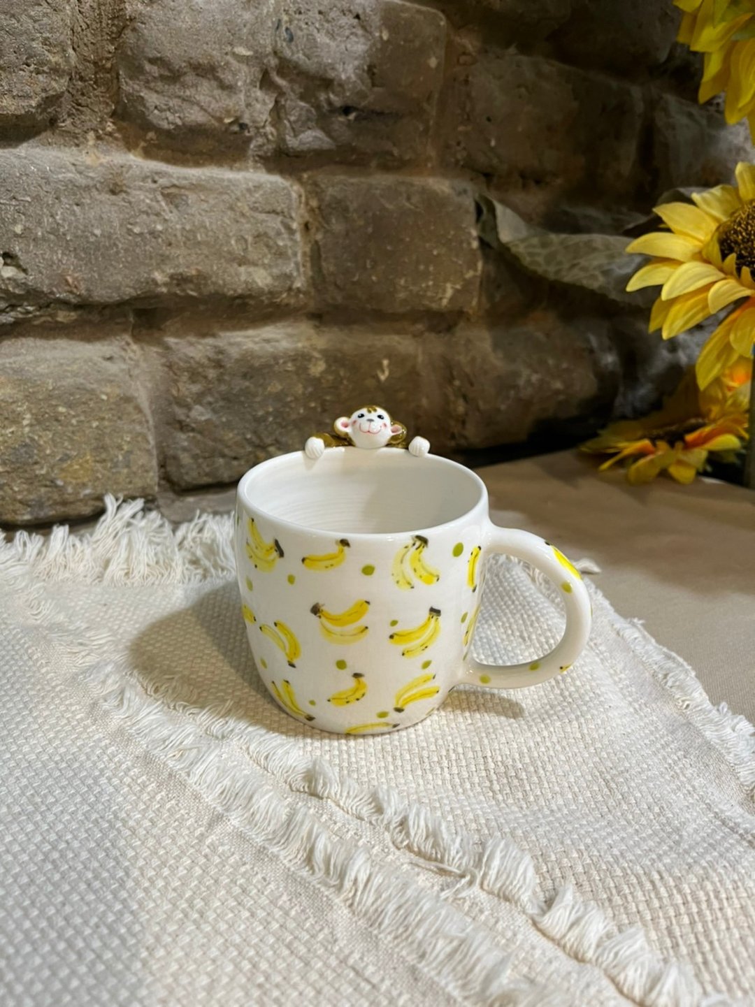 手拉坯 釉下彩绘 开心猴子杯缘子 汤杯/马克杯 400c.c - 其他杯子 - 瓷 多色
