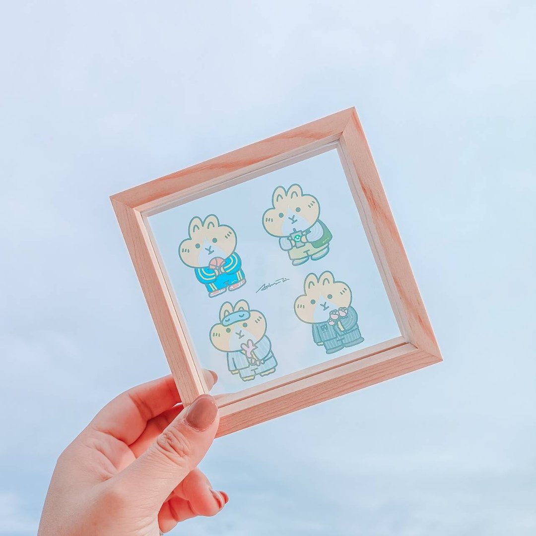 疗愈木相框 I 原创插图 I 淡定侏儒兔可爱日常 X 一只噗丁 - 摆饰 - 木头 
