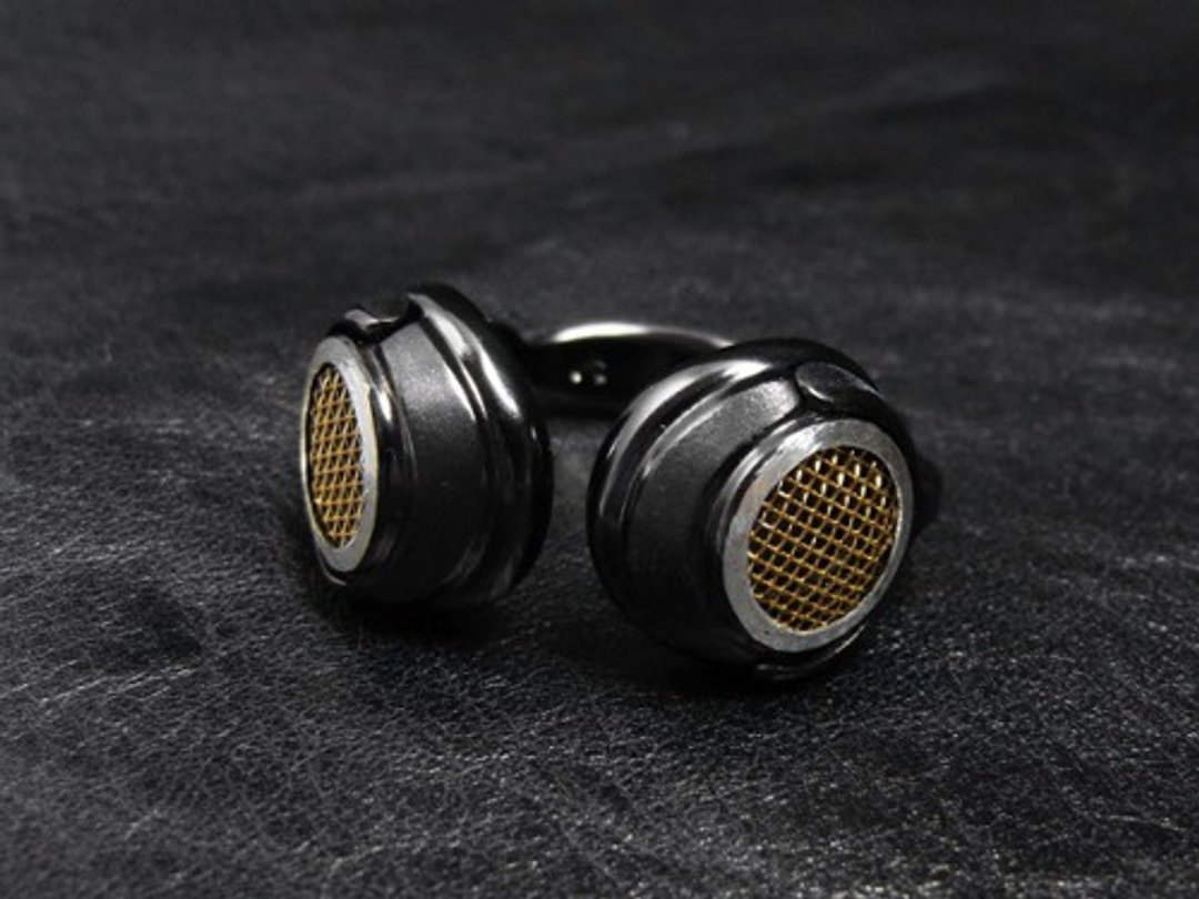 Headphone ring black gold mesh - 戒指 - 纯银 黑色