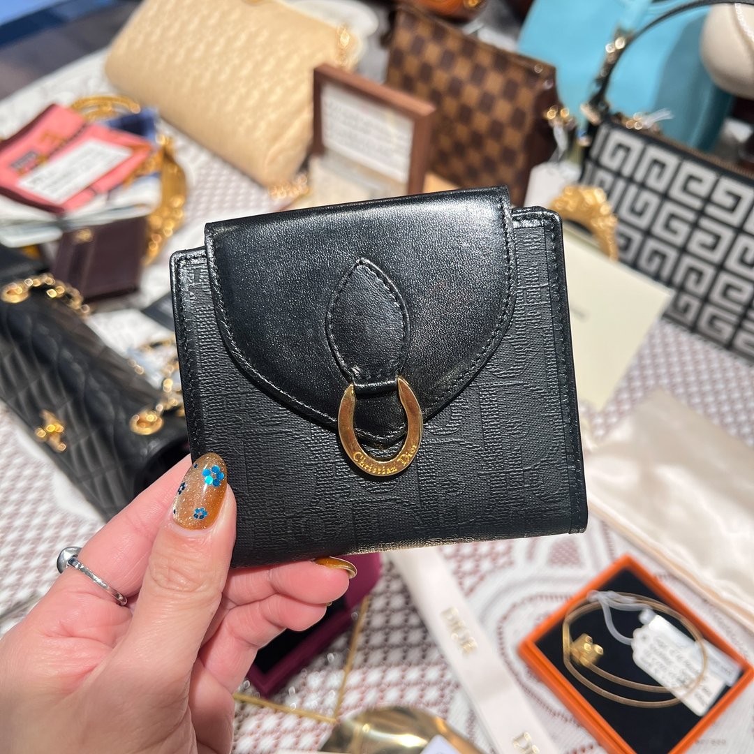 【日本中古】Vintage Dior 90年代老花短夹 - 黑色 - 皮夹/钱包 - 真皮 黑色