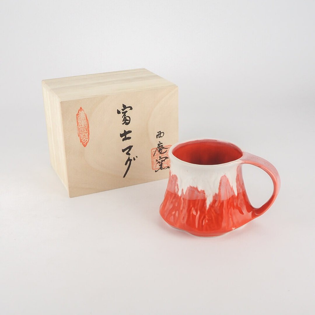日本手工制作富士山马克杯(红富士)~~附木盒 - 咖啡杯/马克杯 - 瓷 多色