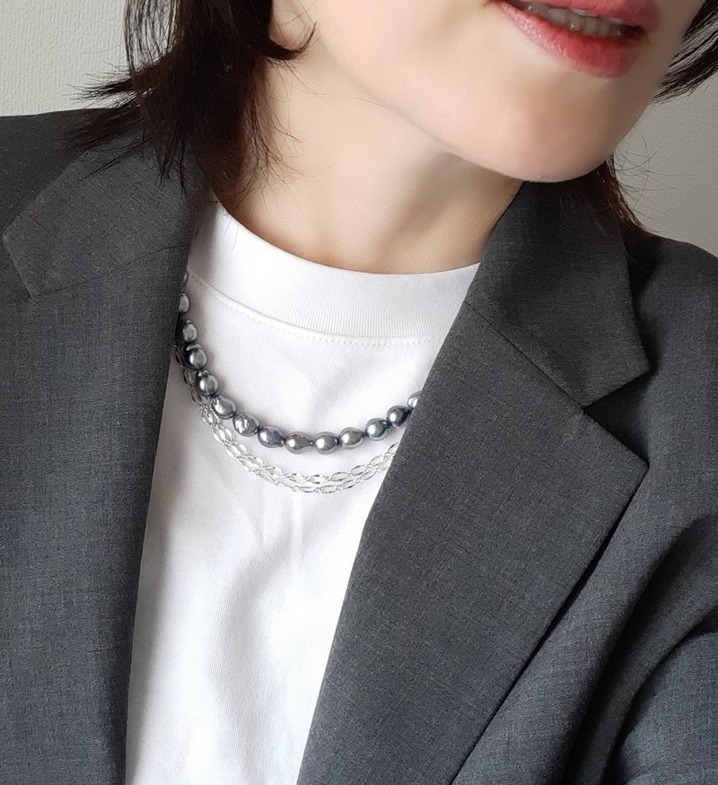 SV 黑蝶珍珠 巴洛克珍珠 项链 男女皆宜 可拆卸 附链条 黑蝶珍珠 pearl necklace 珍珠项链 珍珠项链 진주목걸이 - 项链 - 珍珠 