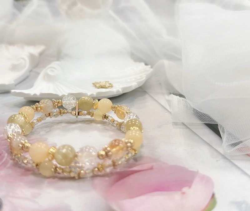 渐层 黄金锂云母 老黄玉18k 双圈手链 双链 - 手链/手环 - 水晶 黄色