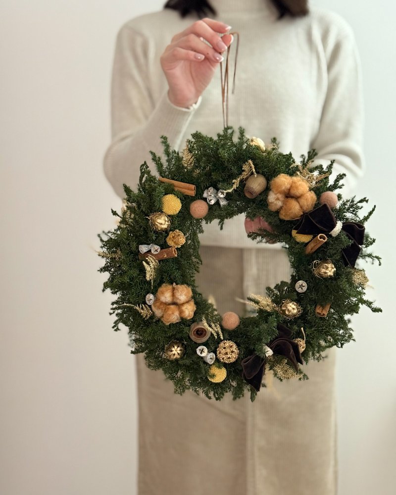 美拉德圣诞花圈 永生雪松 圣诞包装出货 圣诞节 花圈 - 干燥花/捧花 - 植物．花 绿色