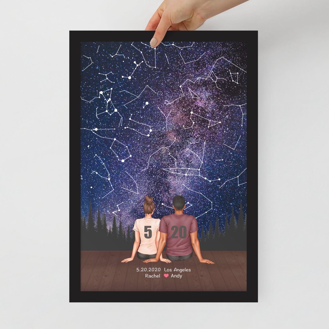 男友女友礼物定制化重要日子当天真实星空夜晚的星座星空A3铝框 - 摆饰 - 铝合金 紫色