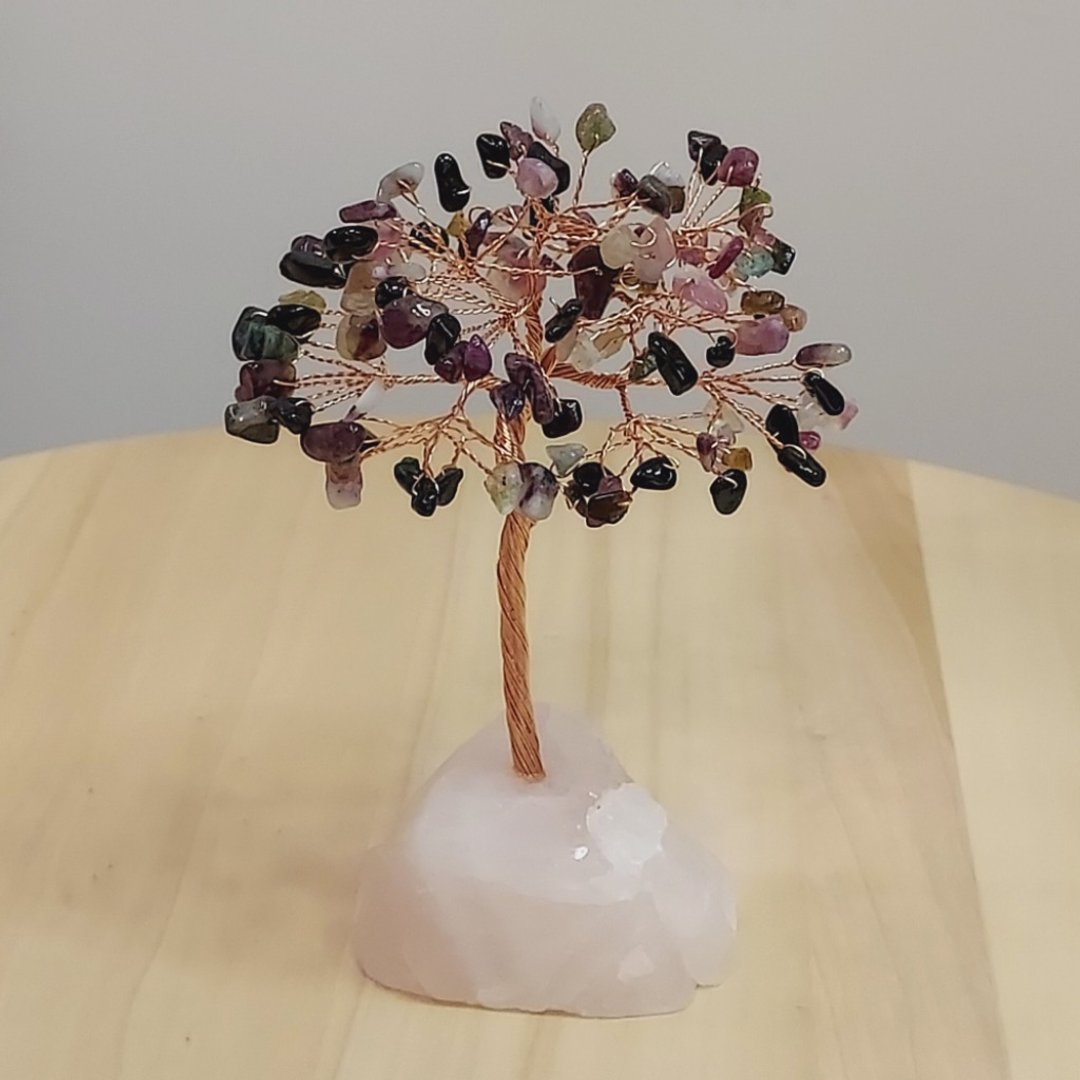 碧玺配粉晶原石树 - 增加人缘 招财 - 摆饰 - 水晶 
