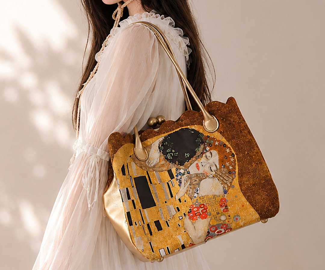 Klimt 克林姆口金肩背包 手提侧背托特包 名画艺术 限量收藏 - 侧背包/斜挎包 - 真皮 金色