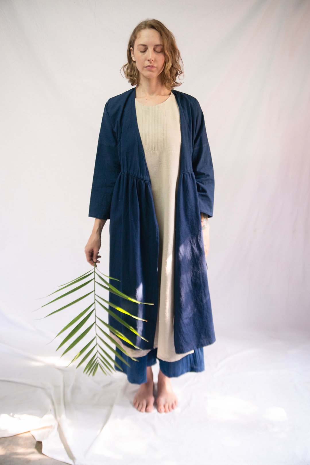 Indigo Jejumai Jacket Dress | Natural Indigo | Hand Woven - 洋装/连衣裙 - 棉 蓝色