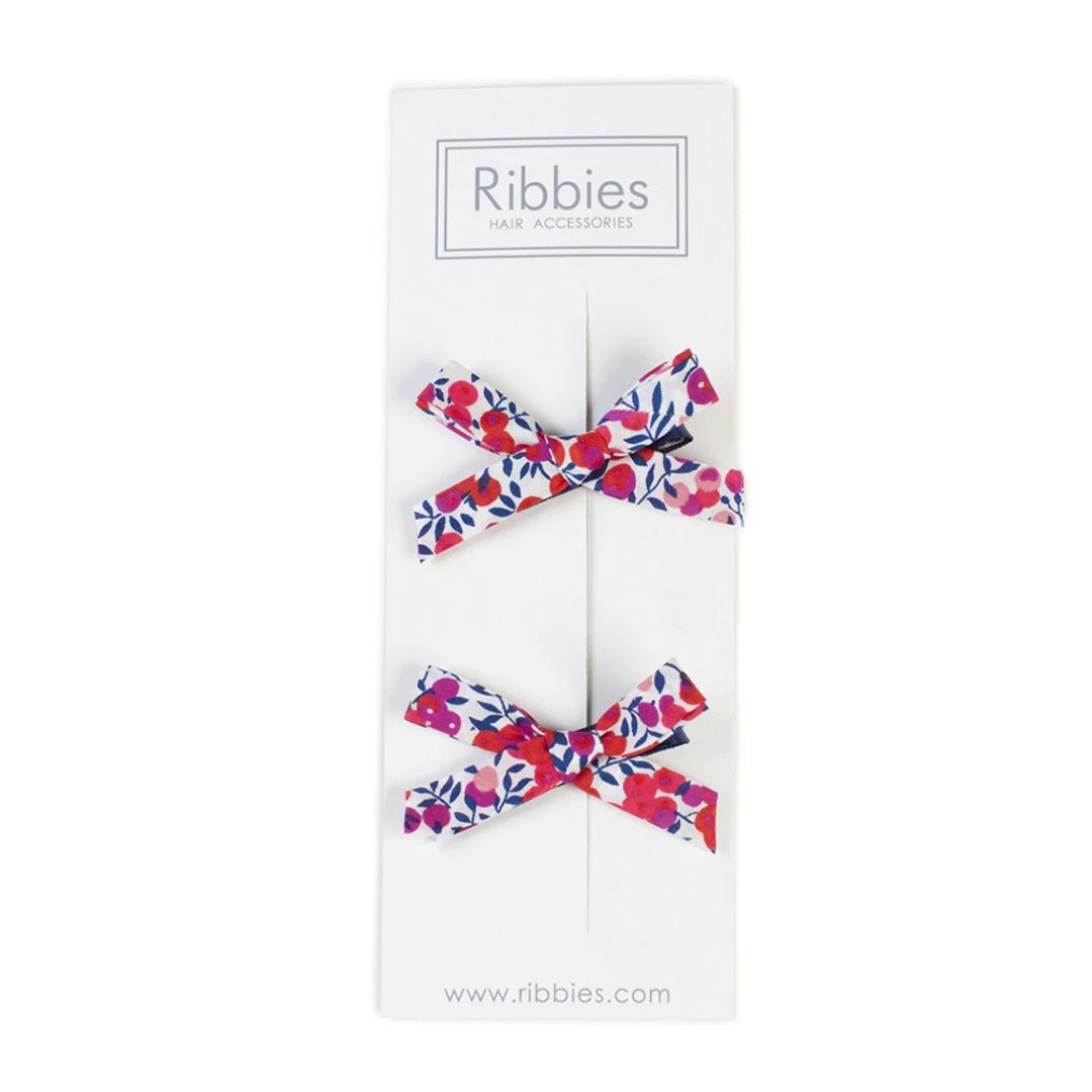 英国Ribbies 花布蝴蝶结2入组-威尔特蓝红 - 发饰 - 聚酯纤维 