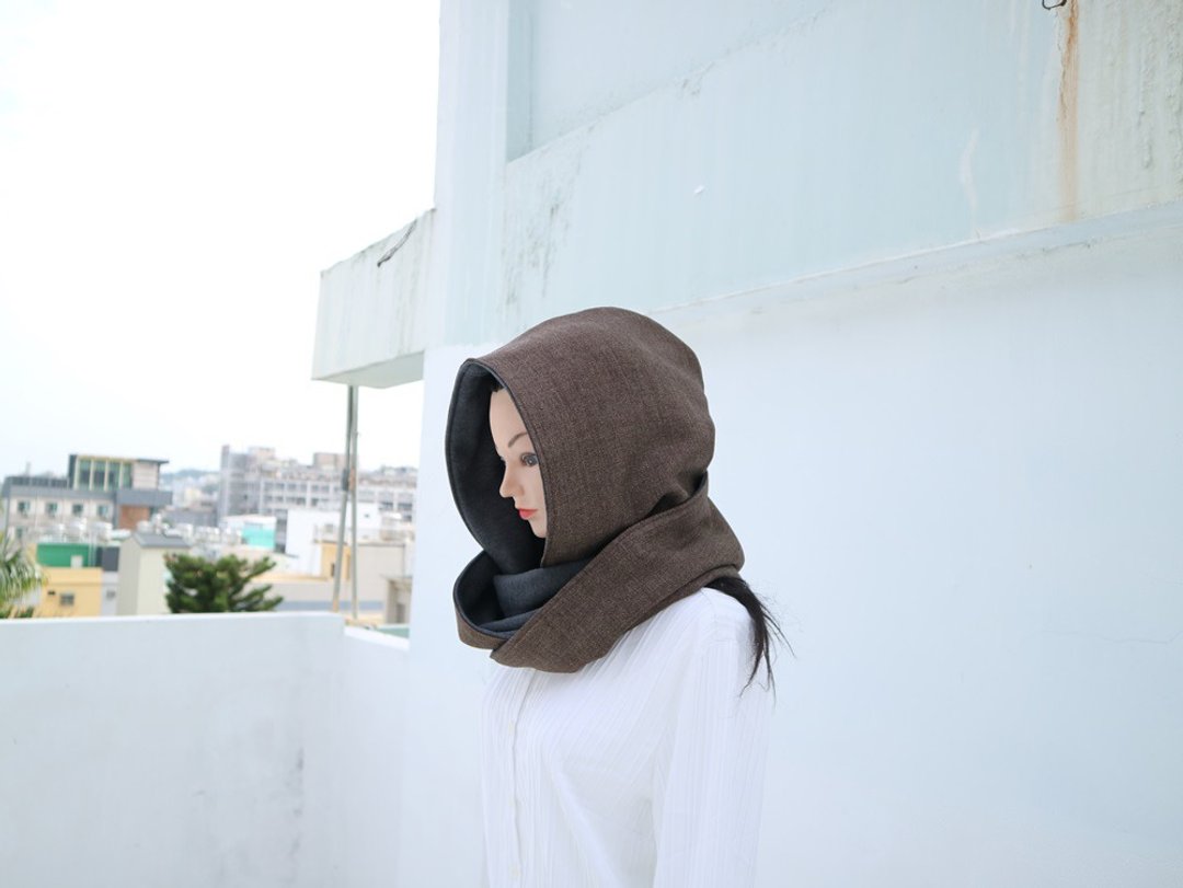 连帽 围脖. 帽子围巾.scarf  双面双色 大人.小孩均适用 - 围巾/披肩 - 其他材质 咖啡色