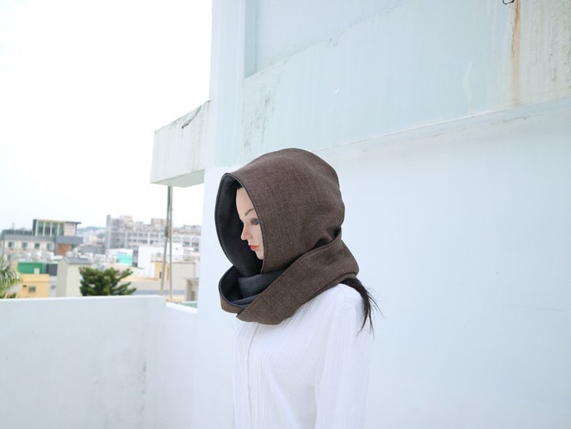 连帽 围脖. 帽子围巾.scarf  双面双色 大人.小孩均适用 - 围巾/披肩 - 其他材质 咖啡色