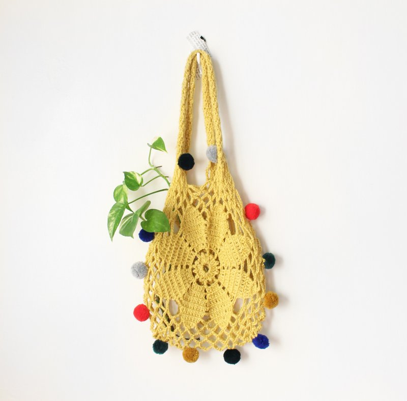 己合jiho黄色毛线毛球包 - 手提包/手提袋 - 聚酯纤维 黄色