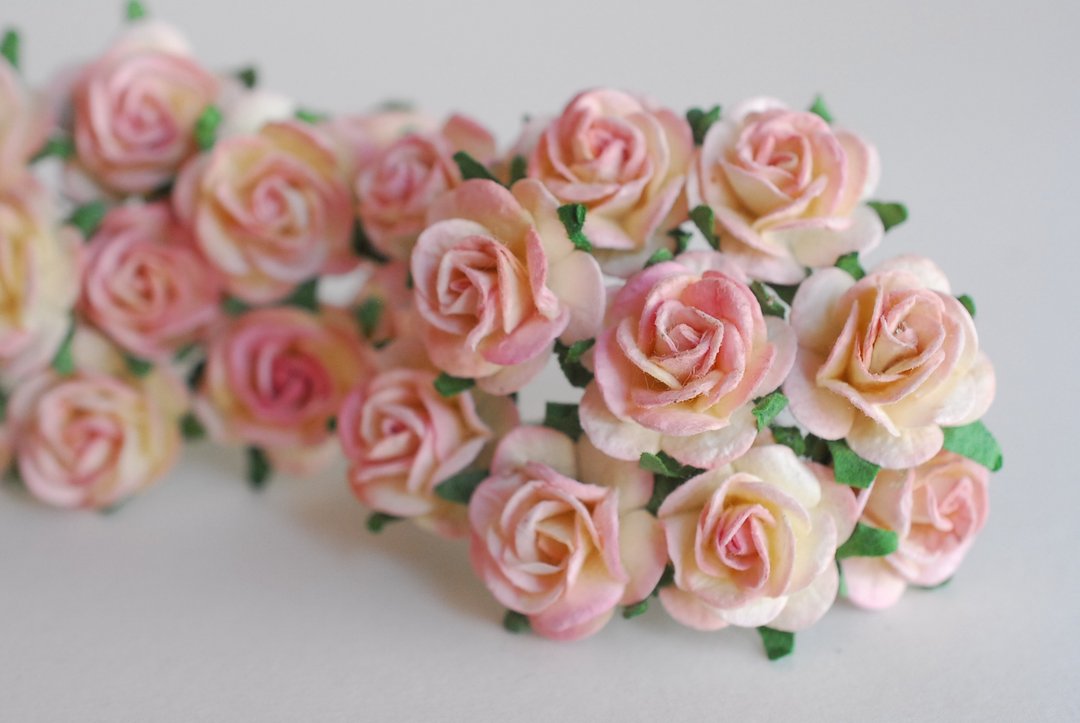Paper Flower, 100 pcs., DIY mulberry rose size 1.5 cm., ivory brush pink color. - 其他 - 纸 粉红色