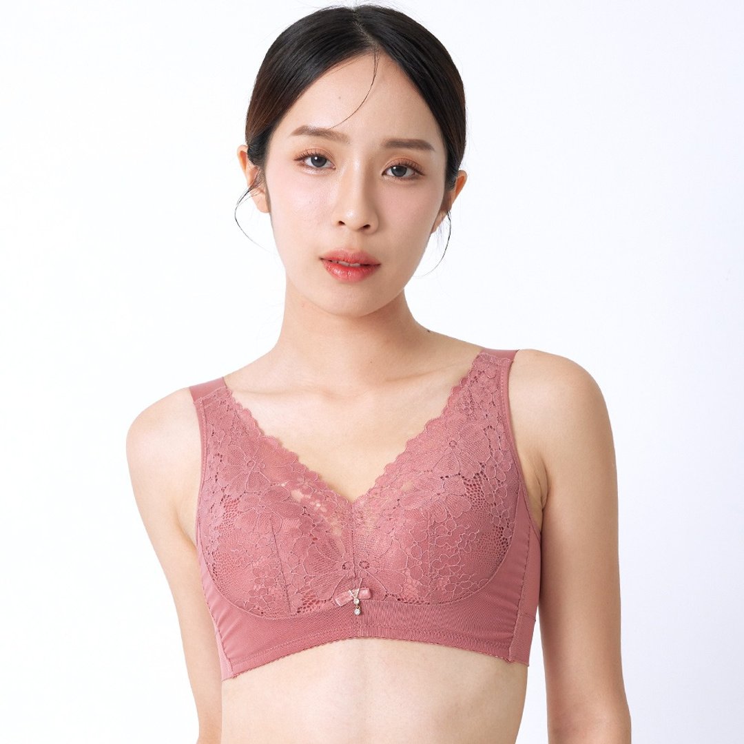 Pink Lady 蚕丝无钢圈 BCD罩杯 花氛浪漫 网纱弹性布集中包覆内衣 - 女士内衣裤 - 其他人造纤维 红色