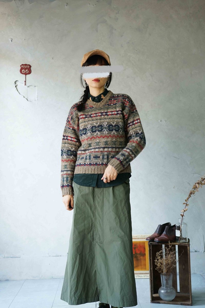 寻宝古着-美国制woolrich冬季雪花缇花复古毛衣 - 女装针织衫/毛衣 - 羊毛 卡其色