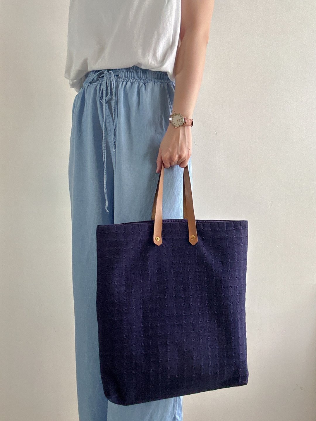 中古美品  Hermès 爱马士 Ahmedabad Tote 托特包 - 侧背包/斜挎包 - 棉 蓝色