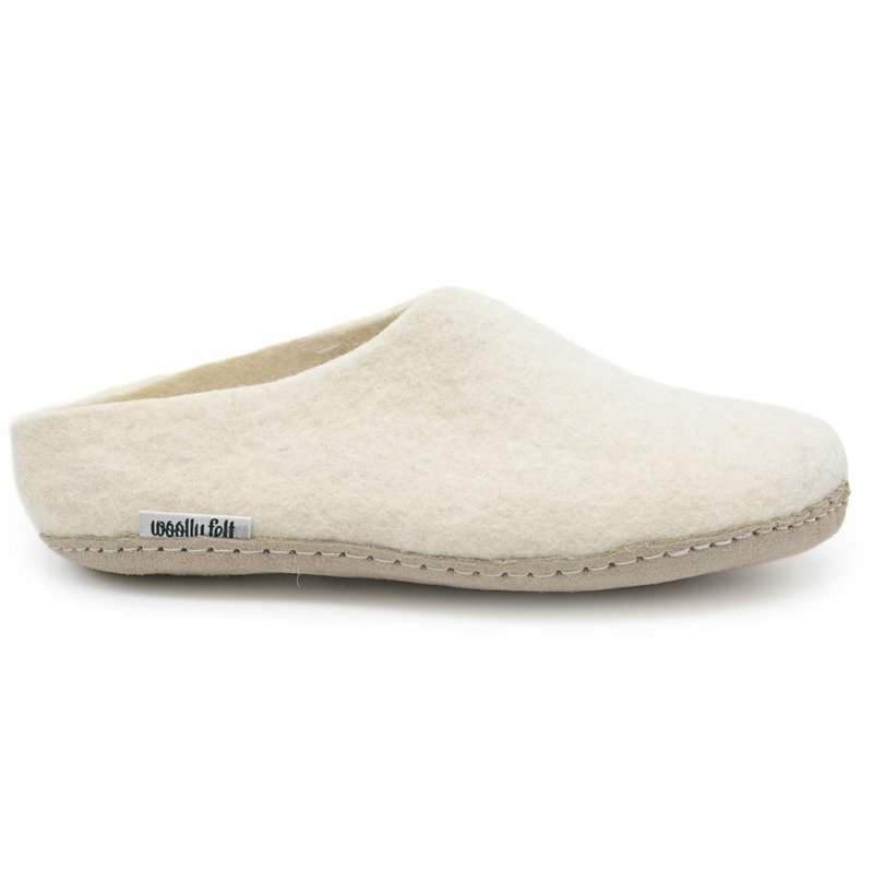 白色手工羊毛拖鞋 室内拖鞋 柔软 舒适 防滑 羊毛毡鞋 - 室内拖鞋 - 羊毛 白色