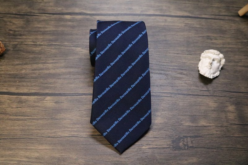 深蓝色字母条纹丝质领带/型男制造后花园necktie - 领带/领带夹 - 丝．绢 蓝色