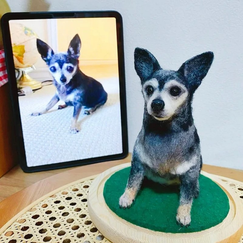 客制化逼真犬 羊毛毡 吉娃娃 宠物 娃娃 定制 手工 狗狗猫咪 165 - 玩具 - 羊毛 多色