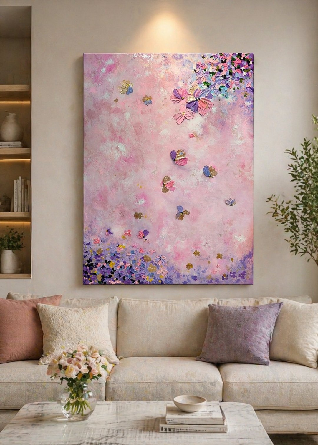 【在花季里】粉色花卉抽象画挂画  50×70cm  大尺寸定制画订制 - 海报/装饰画/版画 - 棉 