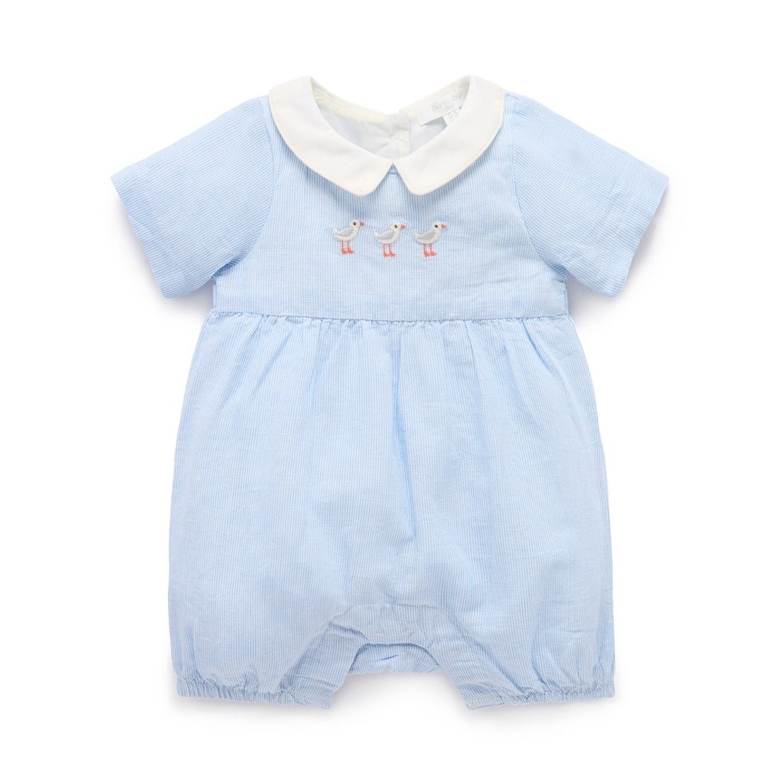 澳洲Purebaby有机棉婴儿短袖连身衣 / 新生儿包屁衣 粉蓝海鸥 - 包屁衣/连体衣 - 棉 