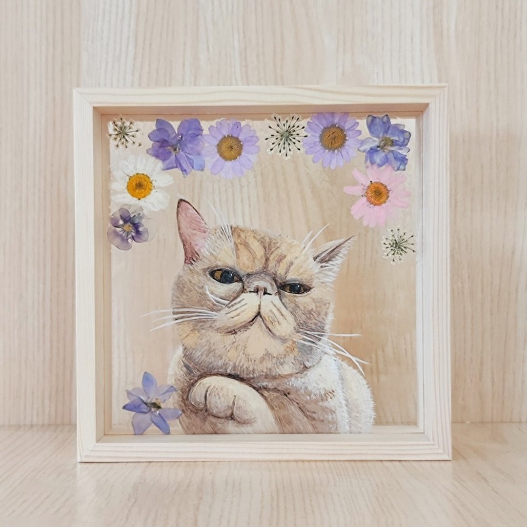 手绘猫咪の花花世界|定制化.细压克力干花画框|宠物纪念 居家装饰 - 摆饰 - 塑料 