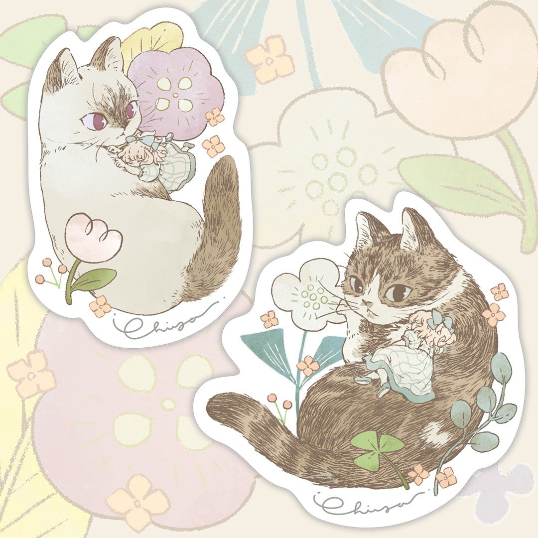 Chiya 棉纸贴纸 共两款 Meow no cat, no life 系列 - 贴纸 - 纸 