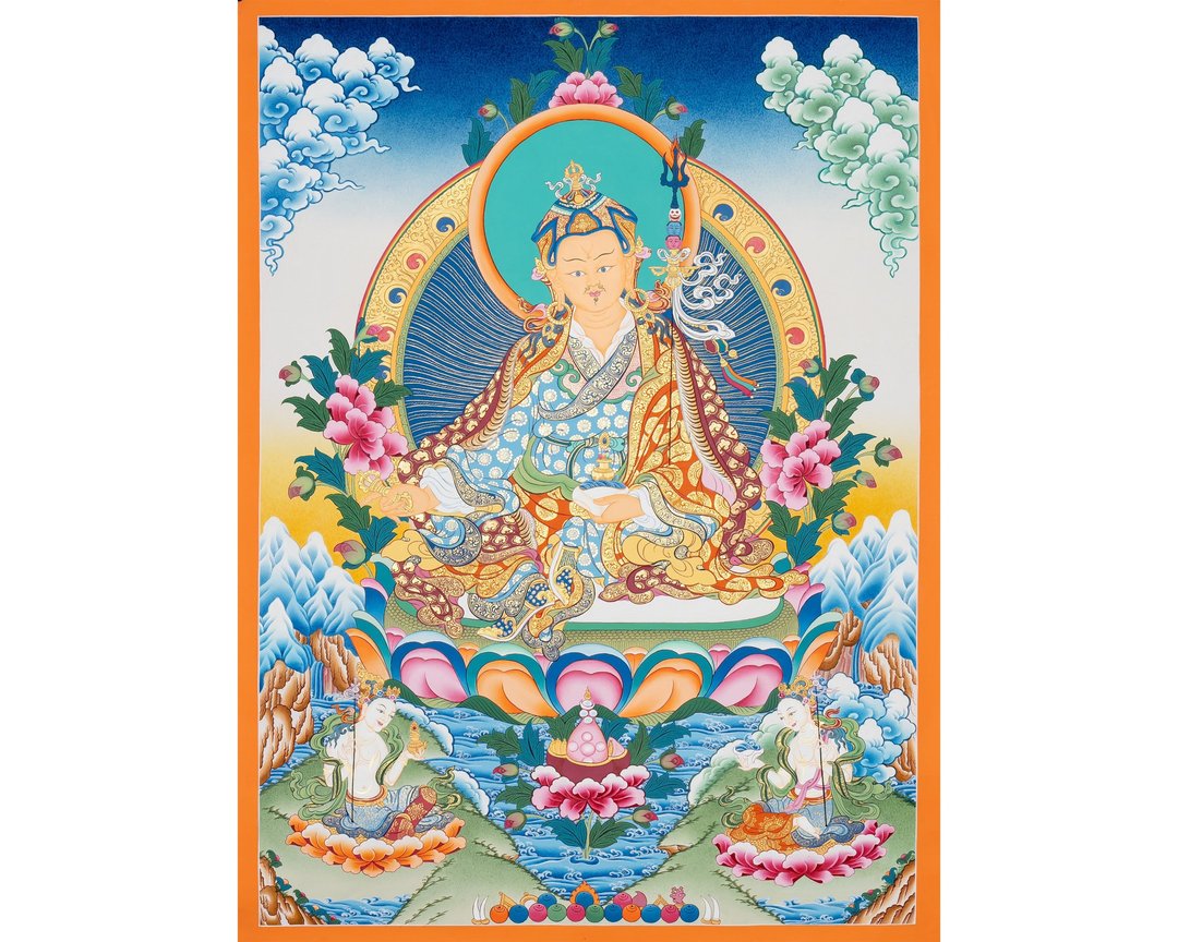 莲花生大士唐卡画作 通往灵性觉醒的门户 - 摆饰 - 24k 金 多色