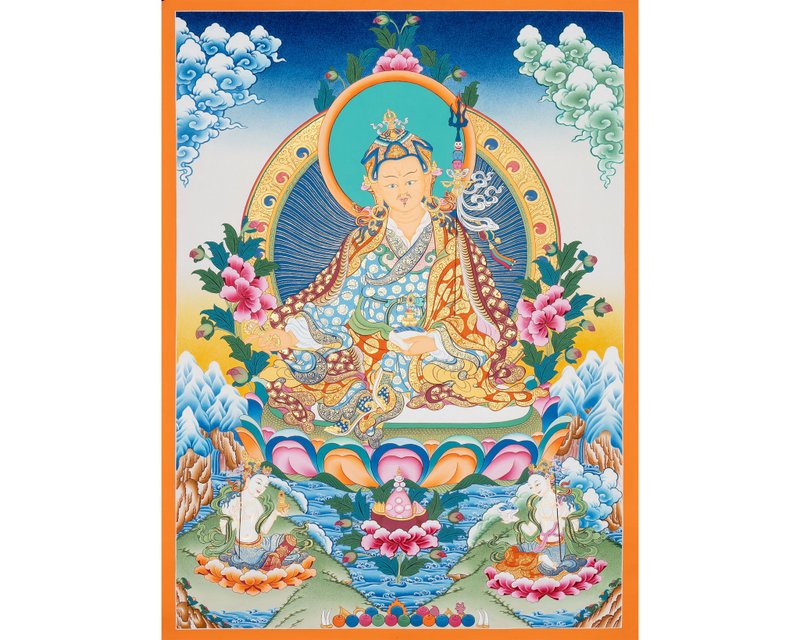莲花生大士唐卡画作 通往灵性觉醒的门户 - 摆饰 - 24k 金 多色