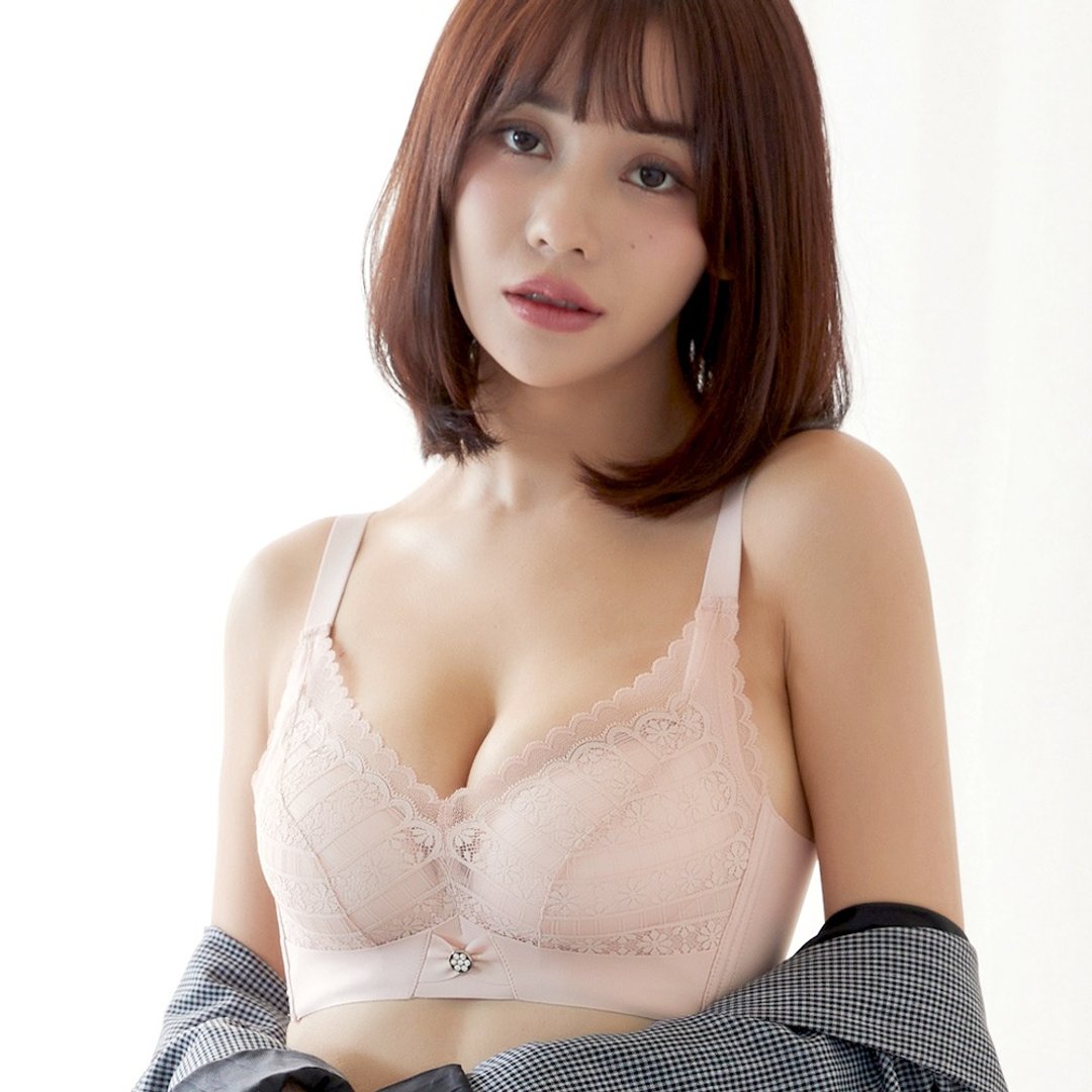 Pink Lady无钢圈B罩杯 雪坠粉花 蕾丝无痕侧片加厚 单件内衣 - 女士内衣裤 - 其他人造纤维 粉红色