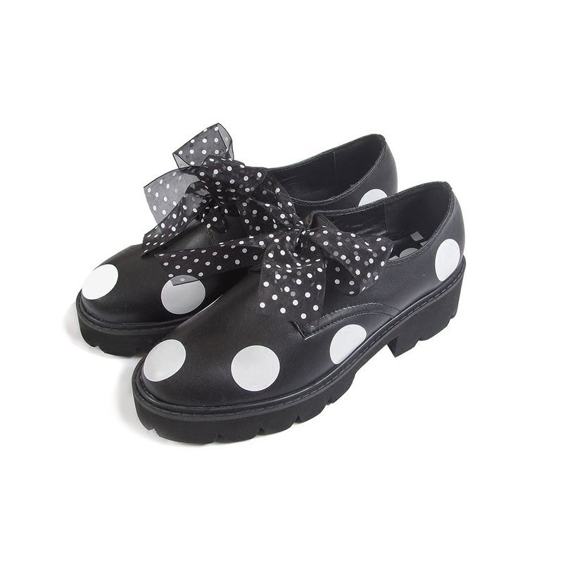 点点蕾丝黑色牛皮鞋 小羊皮鞋 - imakokoni - 女款休闲鞋 - 真皮 黑色