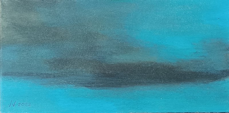 原创艺术！近水，10x20 厘米，纸板油画 Victoria Valuk - 不错的礼物 - 墙贴/壁贴 - 其他材质 蓝色