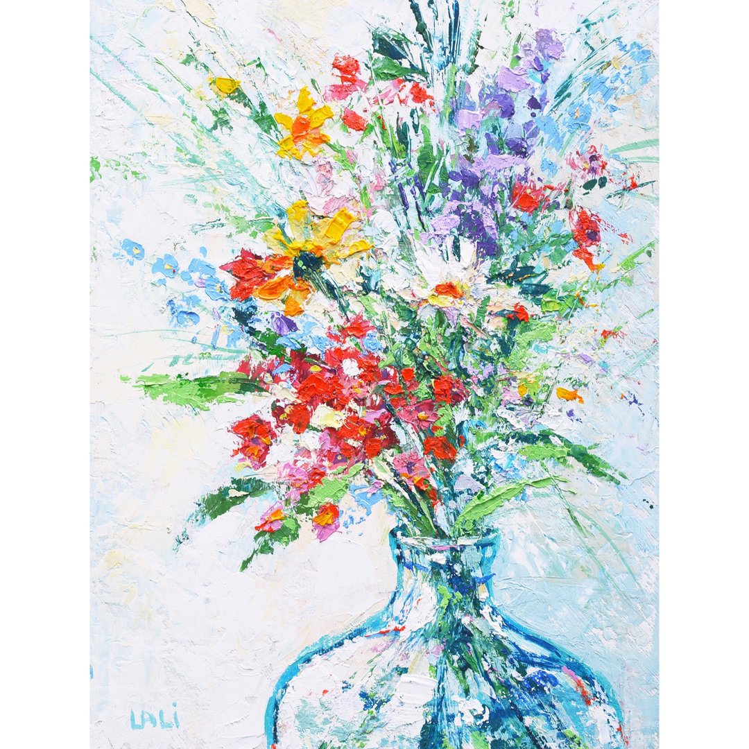 草地上的花朵 原创油画 浮雕 20x15cm 现代艺术 当代 - 插画/绘画/写字 - 其他材质 紫色