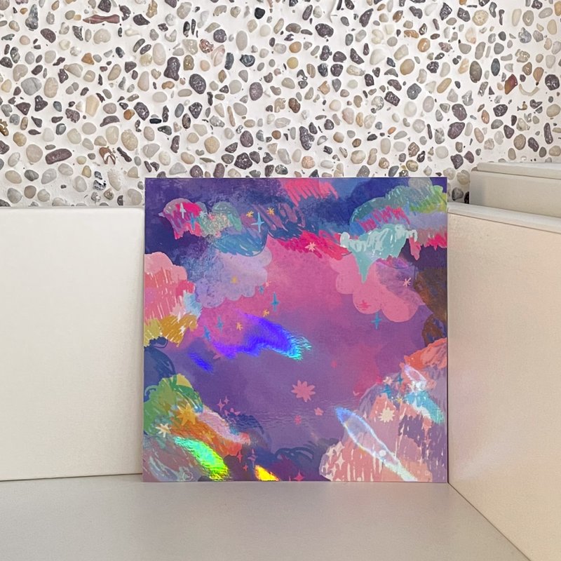 第五泛音系列 两款 祝福 极光 银河感闪亮膜方卡 明信片 - 卡片/明信片 - 纸 蓝色