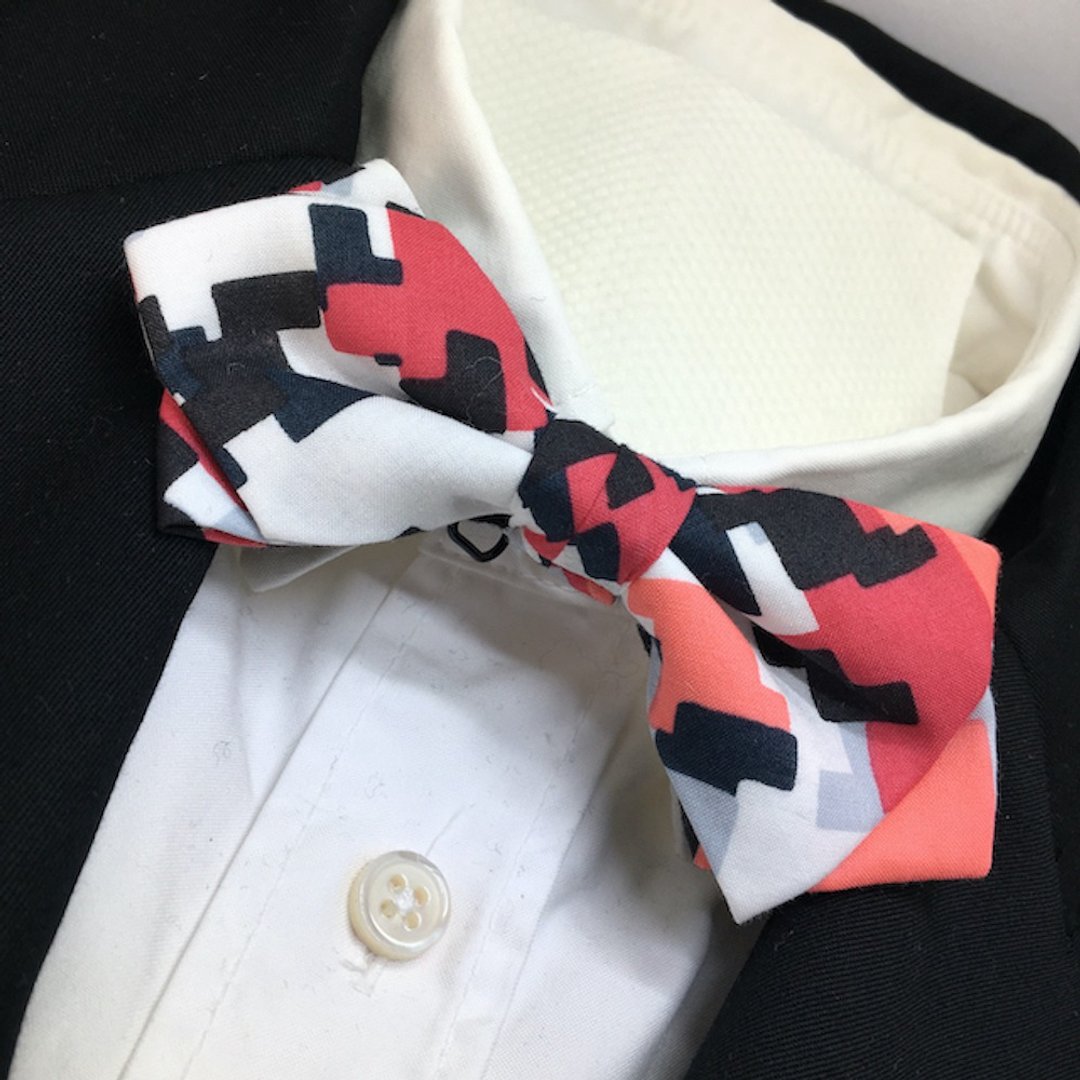 mosaic bowtie butterfly red - 领结/领巾 - 棉 红色