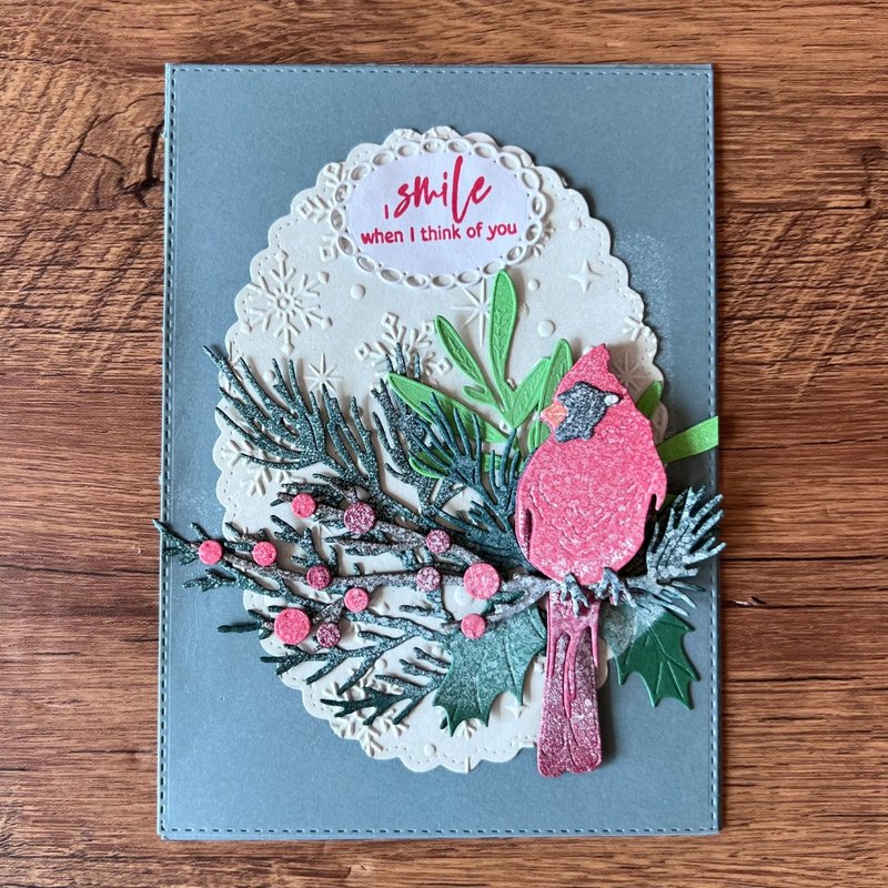 I smile when I think of you 红鸟 枝叶 冬天卡 圣诞卡 多用途 - 卡片/明信片 - 纸 灰色