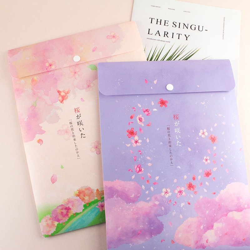 Chuyu A4/13K PP直式公文袋/文件档案收纳/单扣-樱の日 - 文件夹/资料夹 - 其他材质 