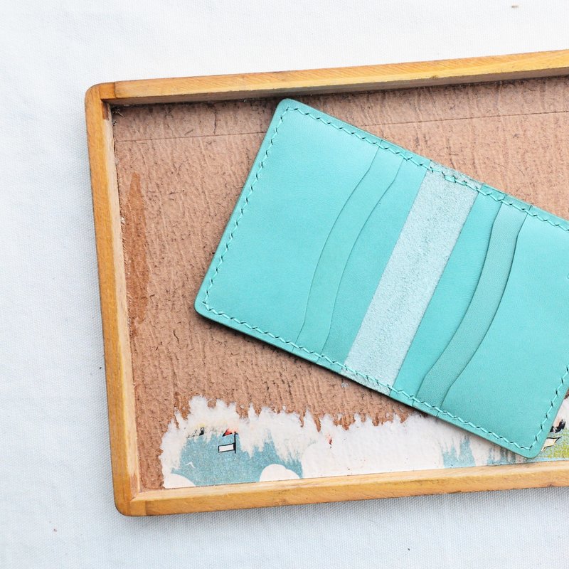 对折6咭位咭套—湖水绿Giada 好好缝 皮革DIY材料包 卡片套 - 皮夹/钱包 - 真皮 绿色